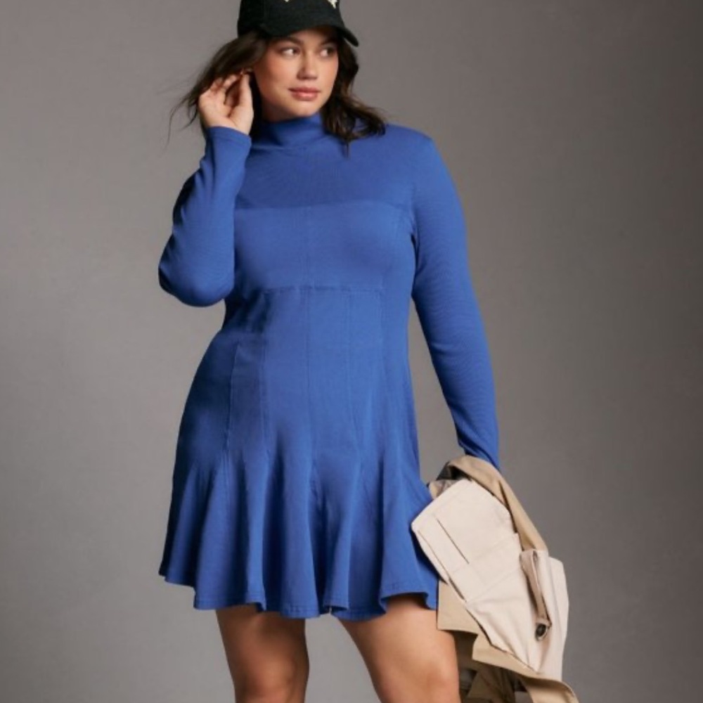 Anthropology Blue Long Sleeve Mock Neck “Mini Swing” size XXS but fits XS/S